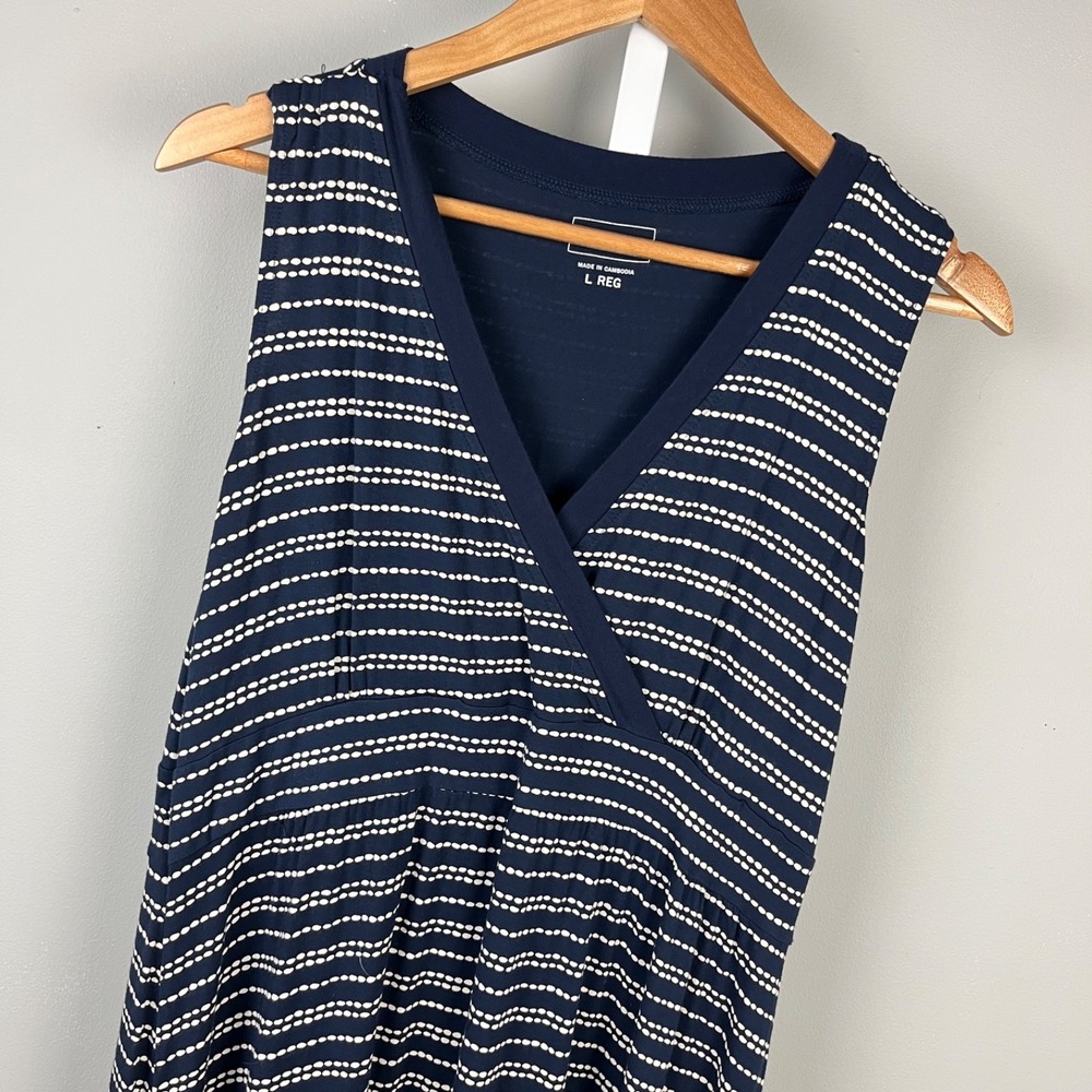 L.L. Bean Summer Knit Dress Womens L Navy Blue White Stripe Sleeveless Preppy